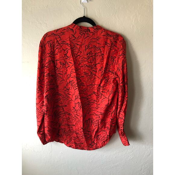 NWOT Equipment Femme Bright Red Black Pattern Silk Long Sleeve Shirt - Picture 3 of 6